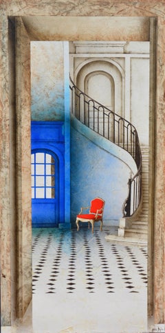 Contemporary painting of Architectural Interior by Gazier,  "Escalier bleu"