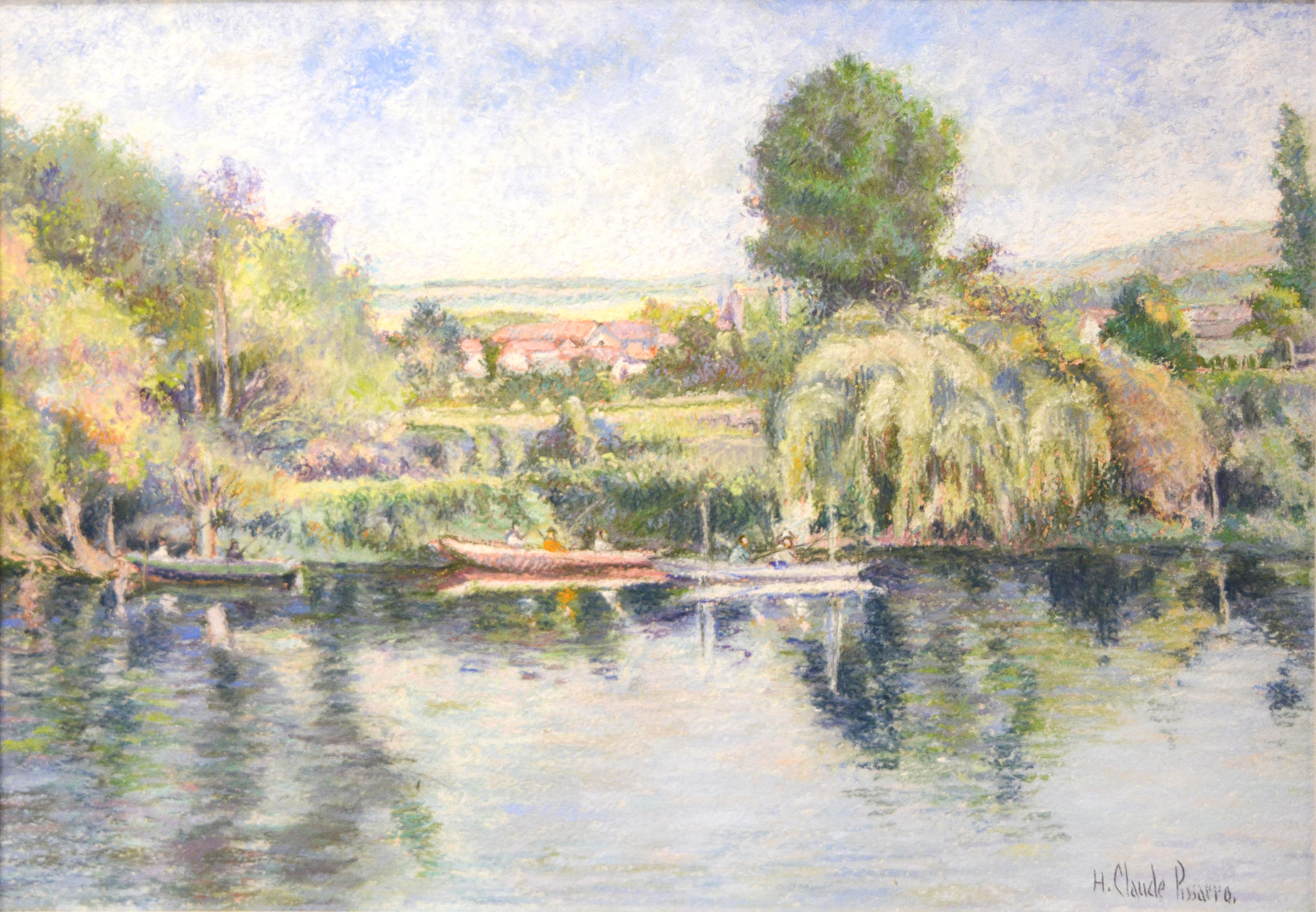 Hughes Claude Pissarro Landscape Art - French Impressionist Landscape by H.C. Pissarro, titled "Fishing Boats"