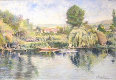 French Impressionist Landscape by H.C. Pissarro, titled "Fishing Boats"