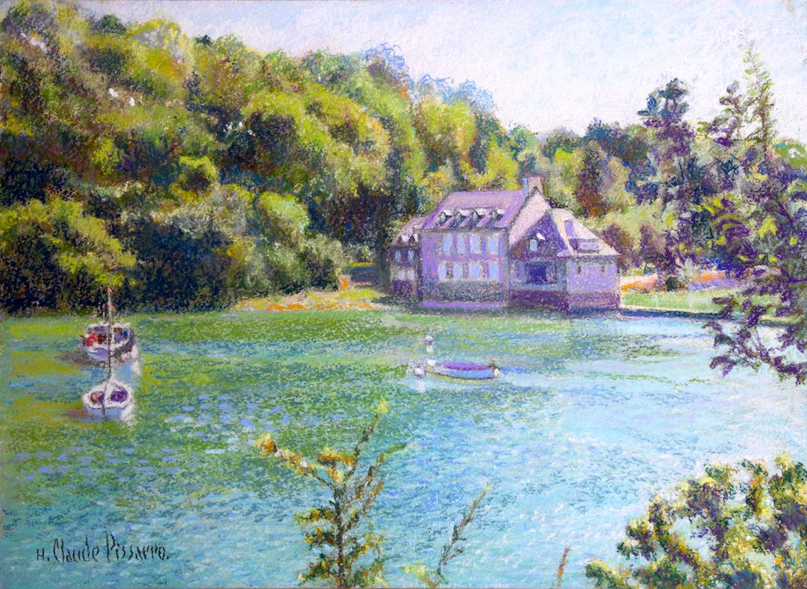 Hughes Claude Pissarro Landscape Art - French Impressionist Landscape by H.C. Pissarro, titled "The Vacation House"