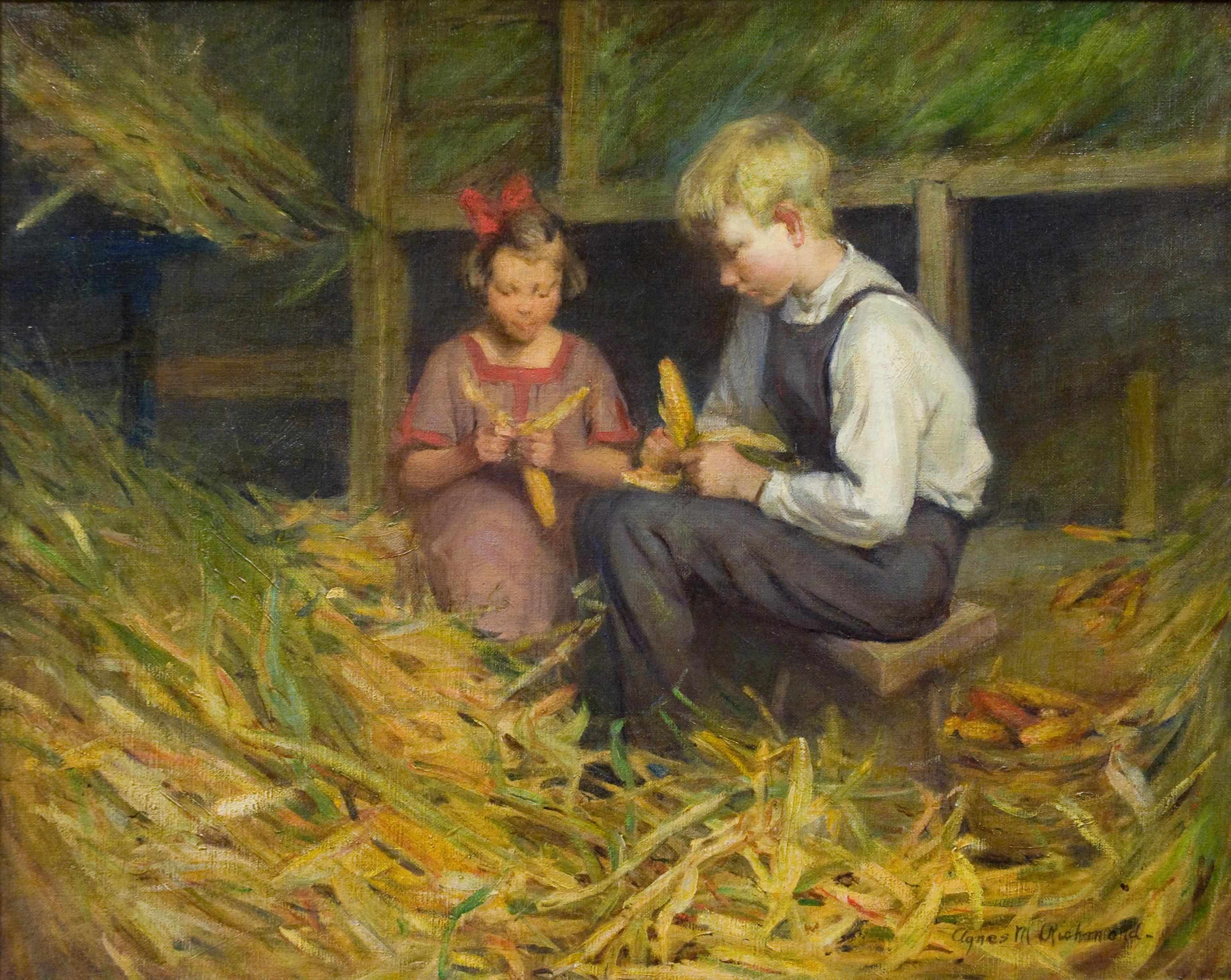 Agnes Richmond Figurative Painting - Two Children in a Barn