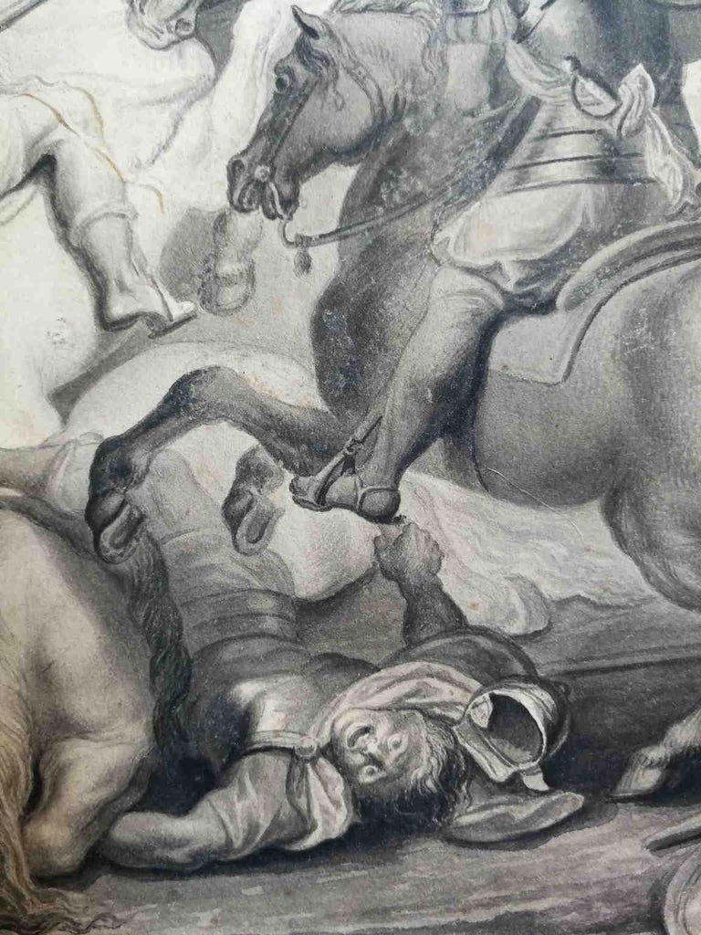 After Peter Paul Rubens Drawing Ivry Battle 18 century pencil paper - Gray Animal Art by Unknown
