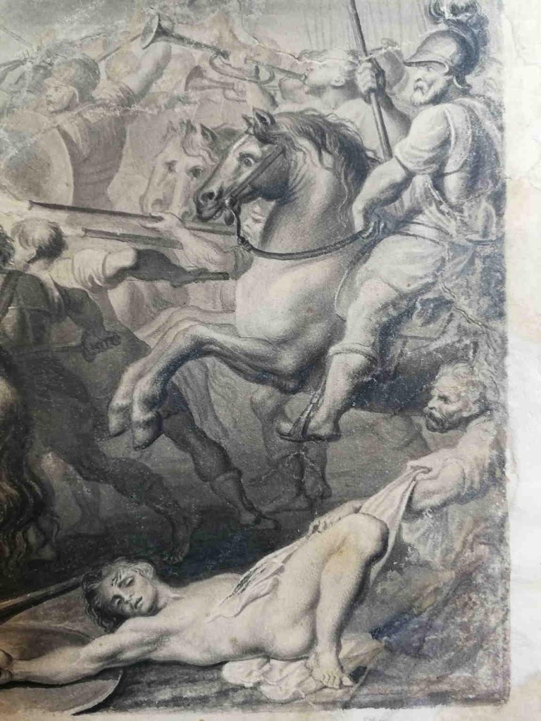 After Peter Paul Rubens Drawing Ivry Battle 18 century pencil paper For Sale 1