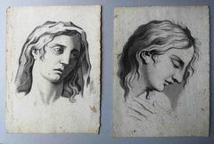 Two Neoclassical Academy portraits 19 century charcoal paper