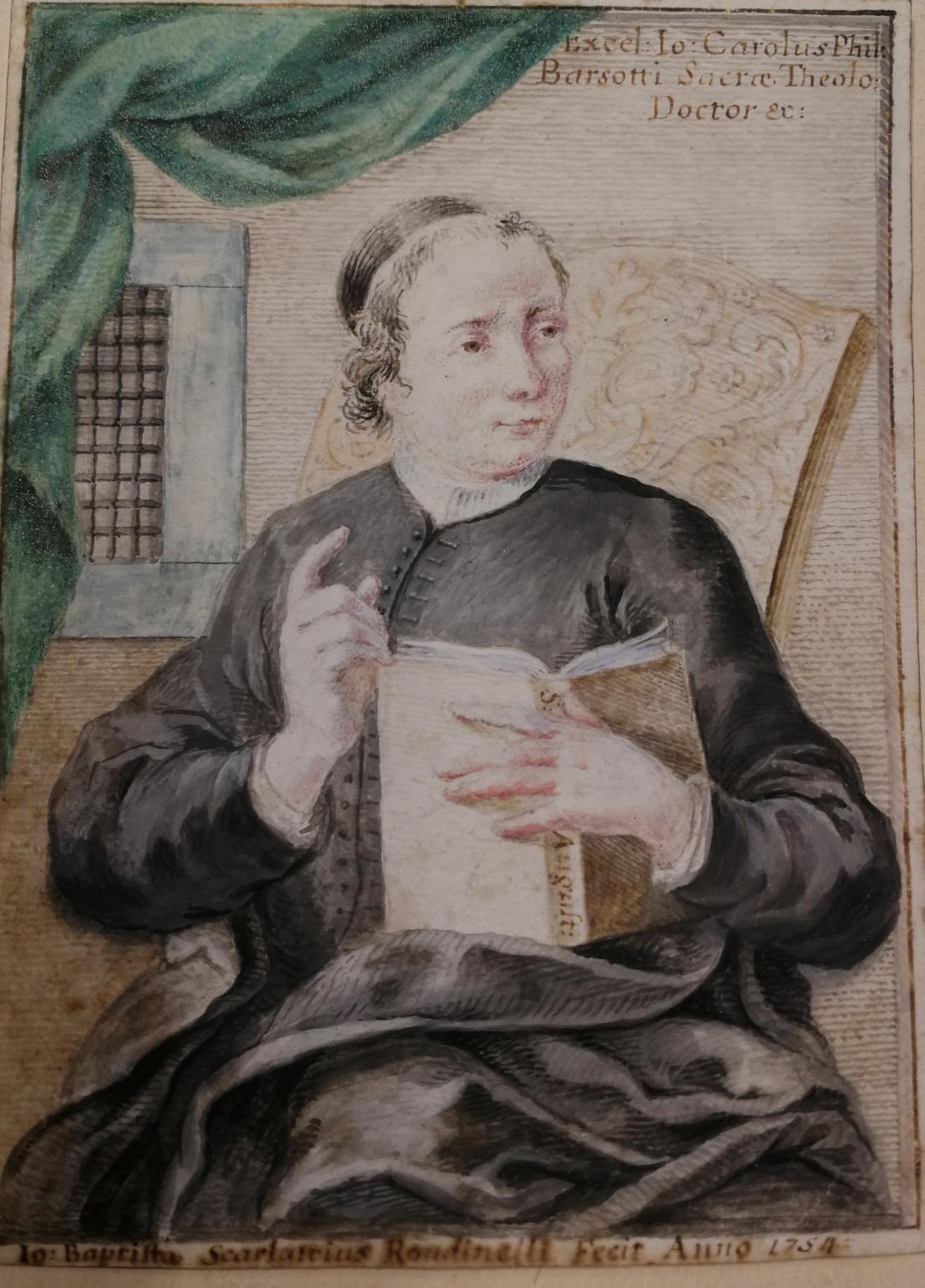 Signed G B Scarlatti Rondinelli  Religious Portrait dated 1754 tempera paper