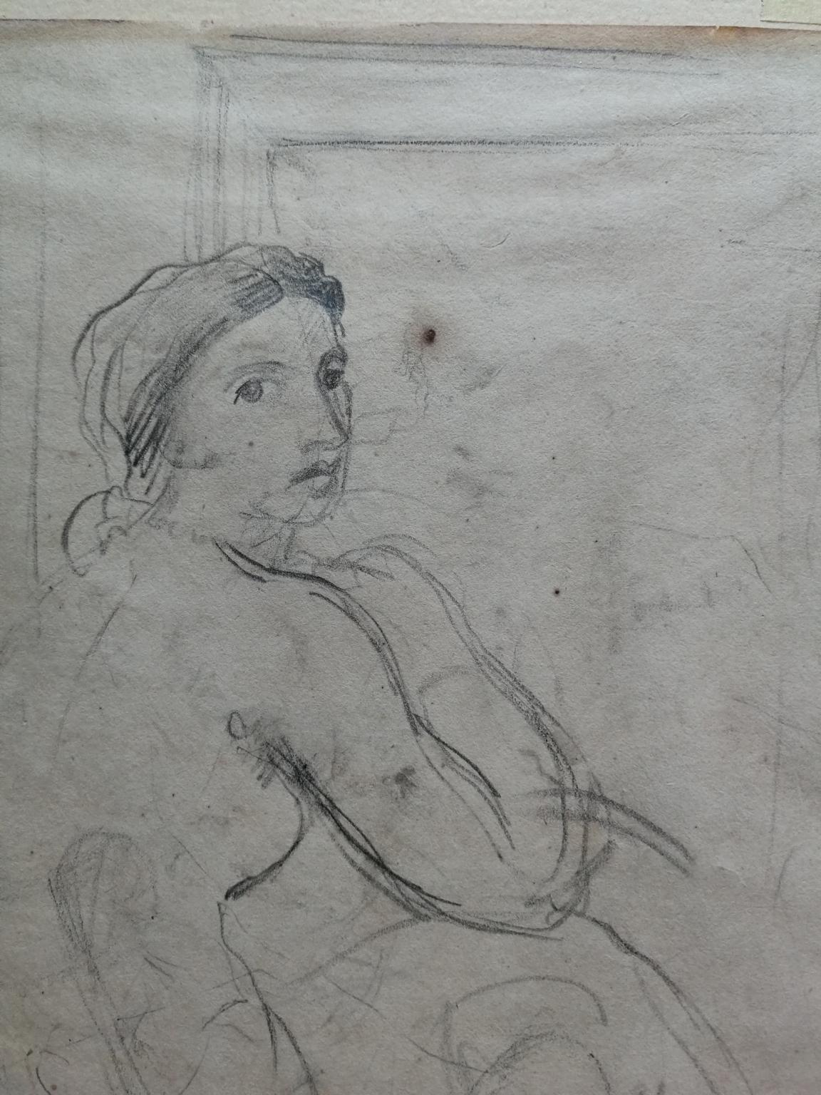 Toskanische Florentine Weiblicher Akt Porträtzeichnung 20. Jahrhundert Bleistift Papier