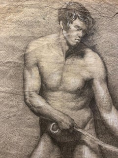 Male Nude Portrait Academia Drawing Study 19th century pencil white lead paper