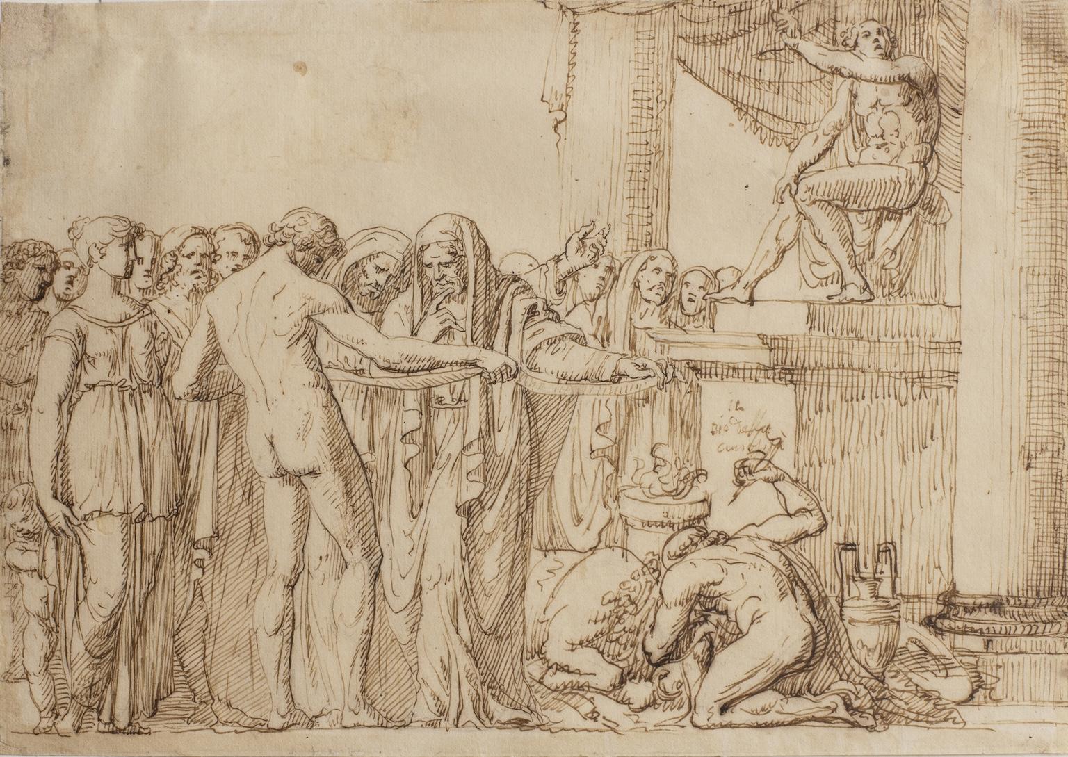 Neoklassizistische figurative Zeichnung aus der Toskana des 19. Jahrhunderts mit historischem Sujet