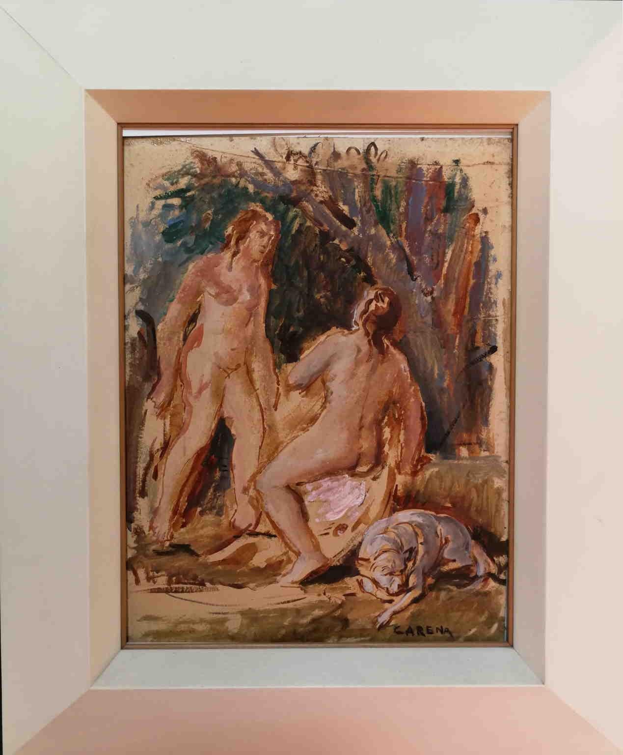 Felice Carena Figurative Art - Watercolor on paper Italian expressionist figurative nude second quarter 1900