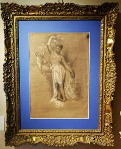 Disegno figurativo ritratto nudo tedesco orientalista del XIX secolo su carta
