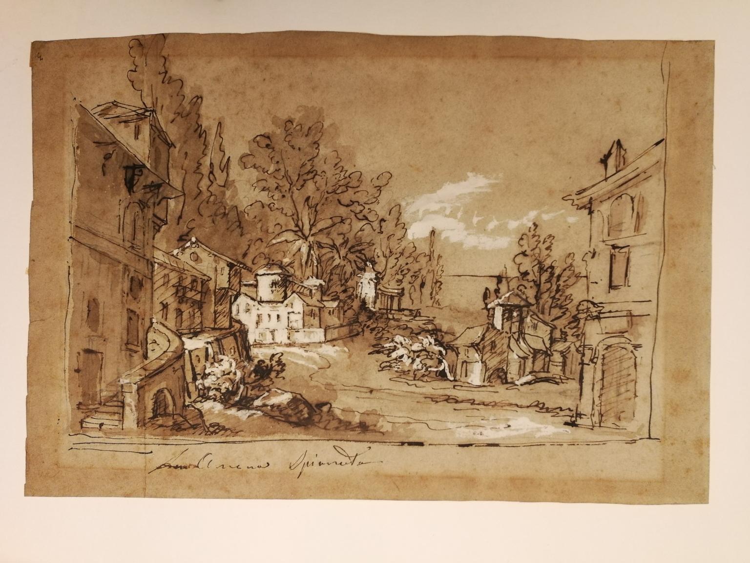 Dessin recto verso aquarelle paysage figuratif 18e siècle