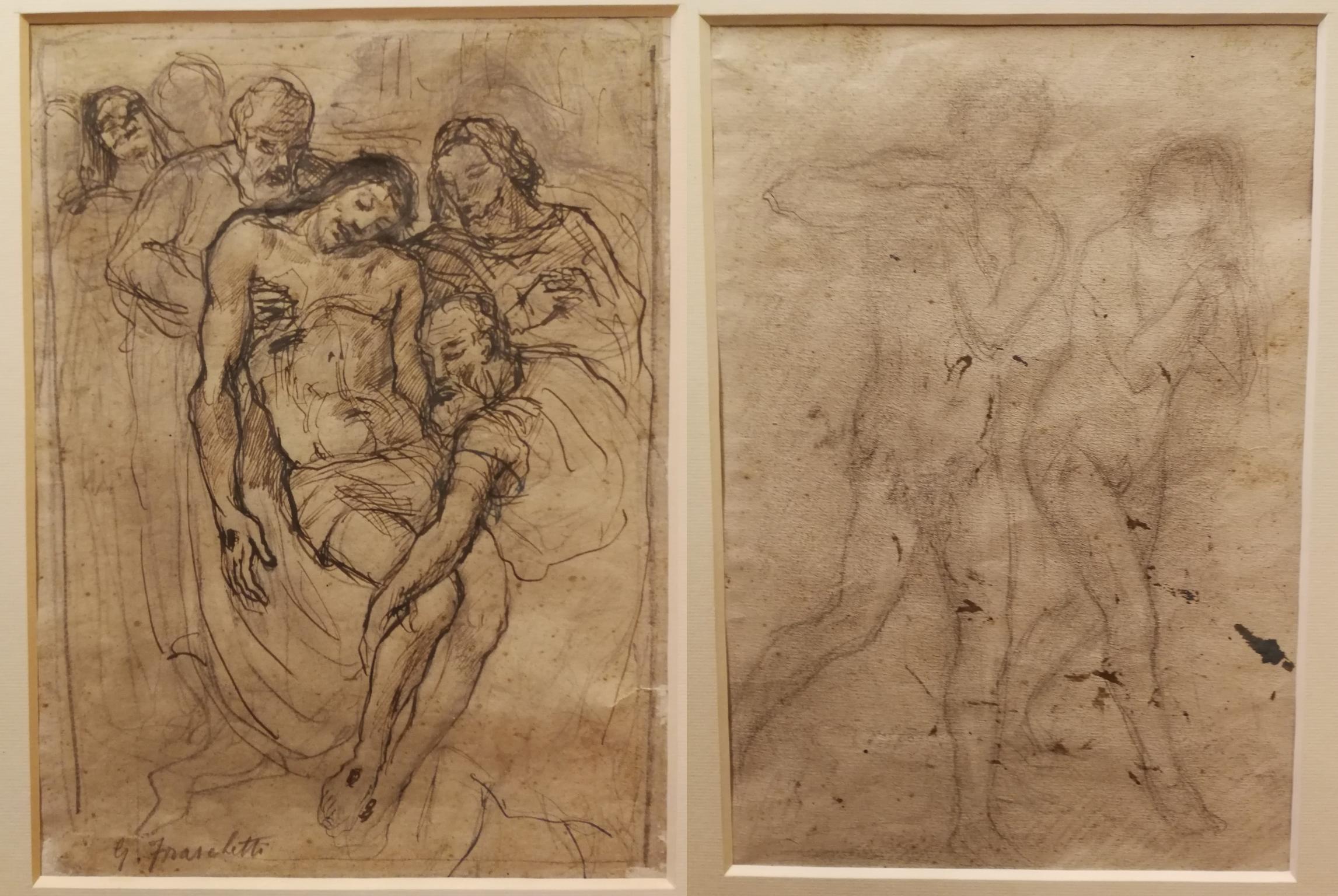 Dibujo figurativo religioso florentino del siglo XX anverso-reverso