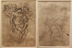 Disegno figurativo religioso fiorentino del XX secolo fronte retro