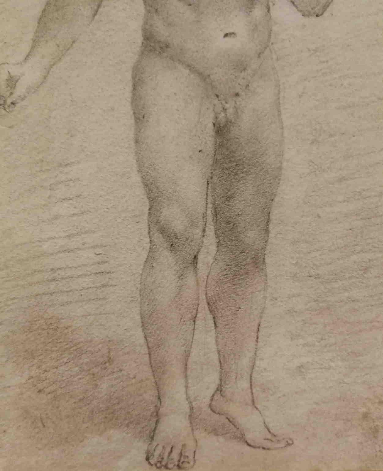 Florentiner männlicher Akt Academia mit Bleistift und geschnitztem Rahmen aus dem 19. Jahrhundert  2