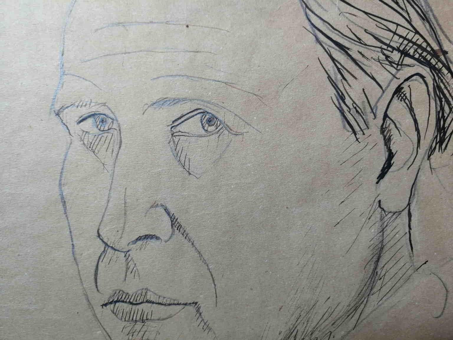 Signed Gisberto Ceracchini Self-portrait Drawing  1930s pen pencil paper 