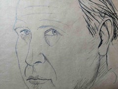 Antique Signed Gisberto Ceracchini Self-portrait Drawing  1930s pen pencil paper 