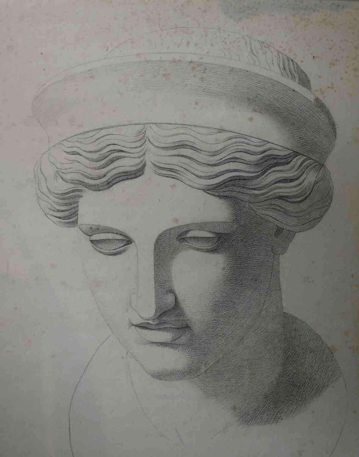 Study of antique sculpture Drawing 19 century pencil paper