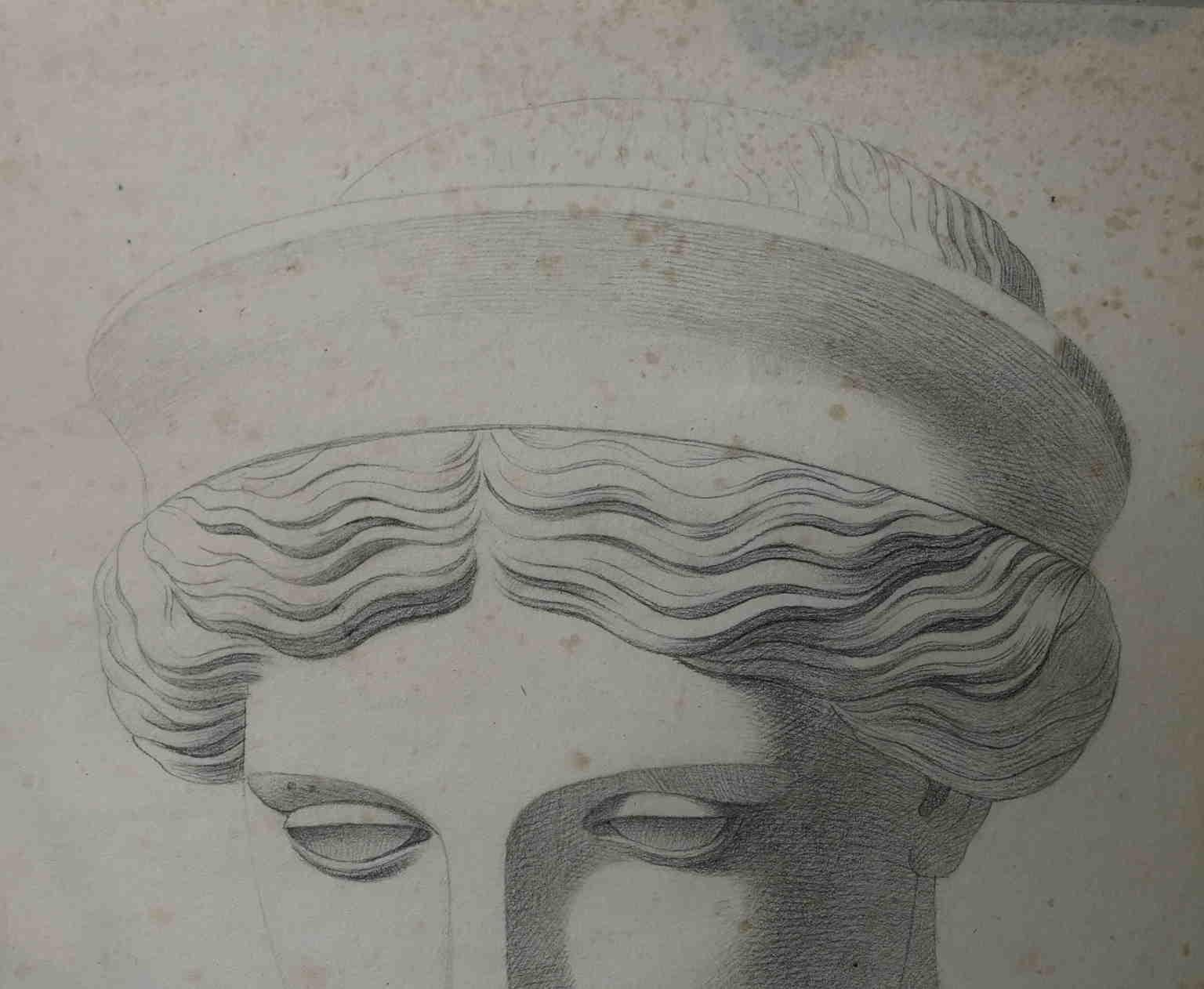 Study of antique sculpture Drawing 19 century pencil paper - Art by Unknown