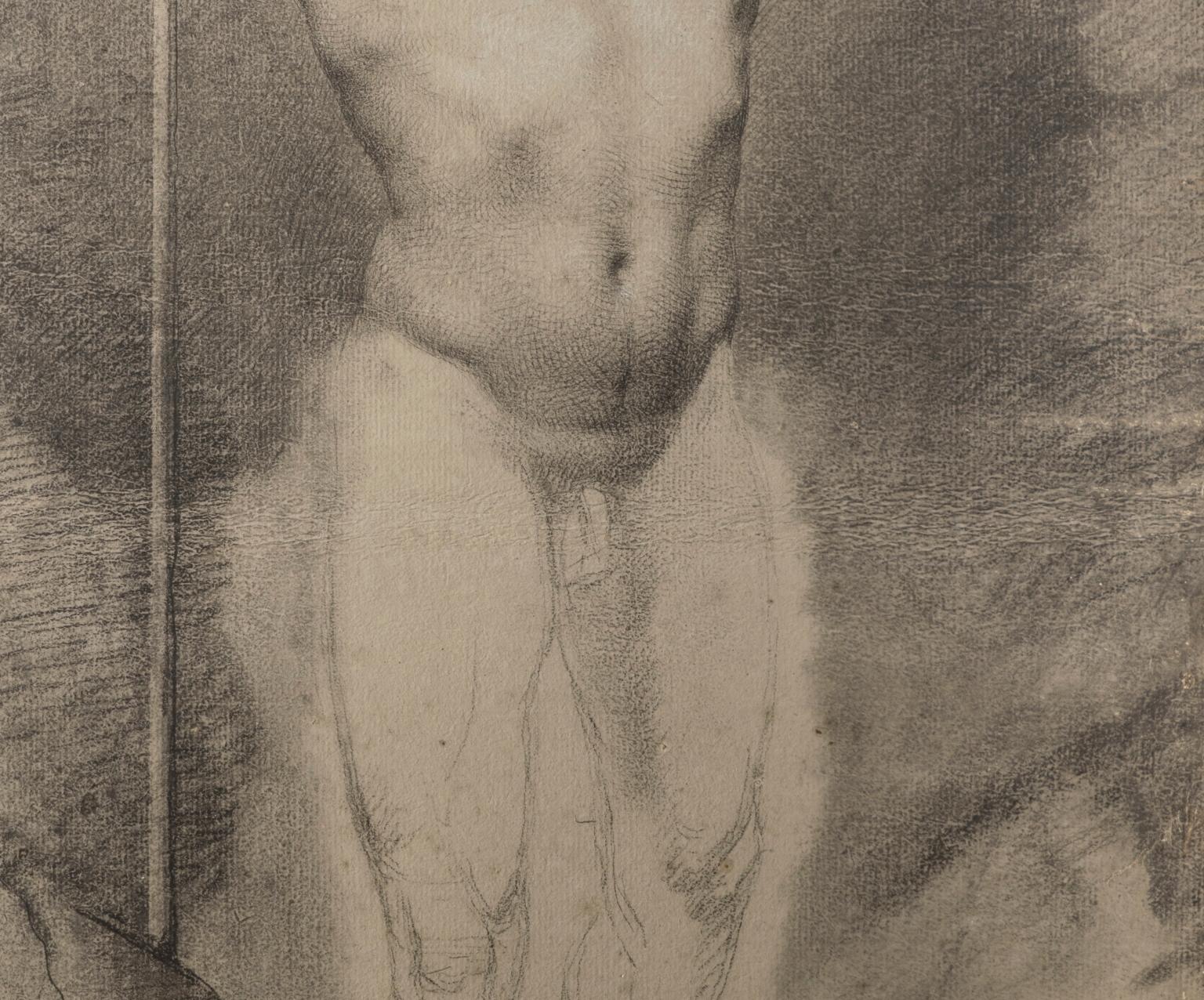 Placido Fabris Male Nude Portrait Drawings 1830s charcoal tempera laid paper For Sale 2