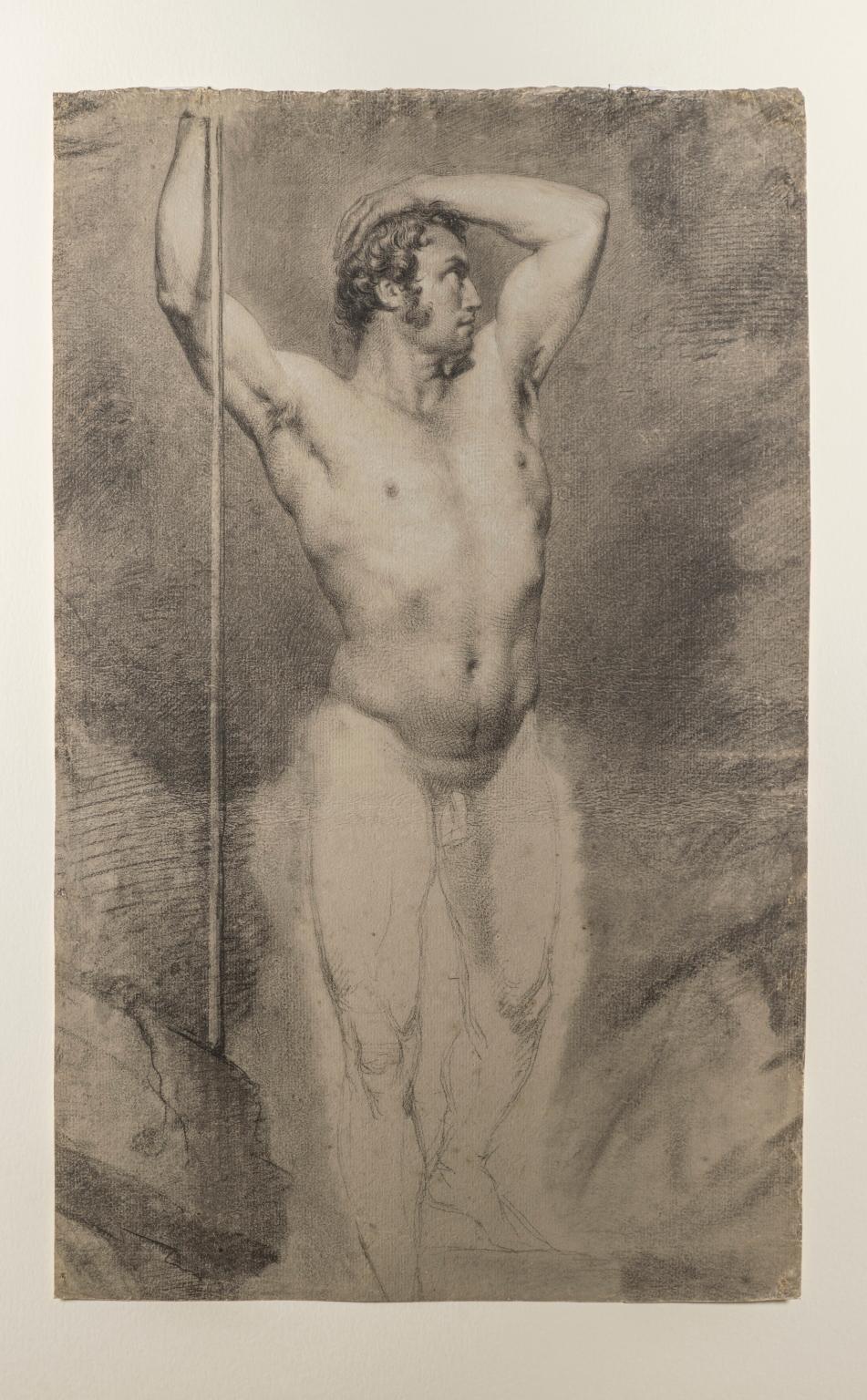Placido Fabris Male Nude Portrait Drawings 1830s charcoal tempera laid paper For Sale 5