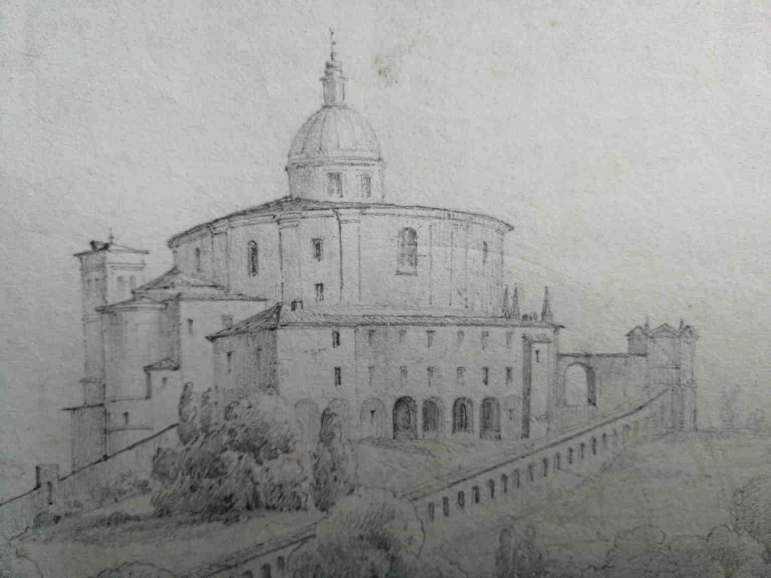 French Artist Drawing Sanctuary of San Luca Bologna 19 century pencil paper For Sale 2