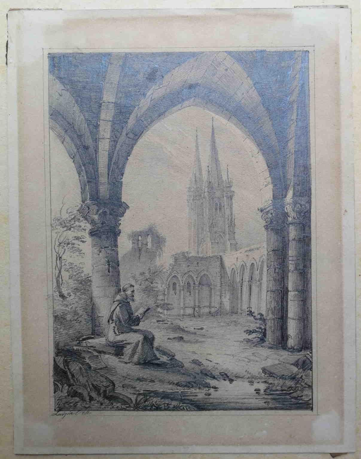 Signed Luigia Orsi Drawing view of the Koln cathedral 19 century pencil paper For Sale 1