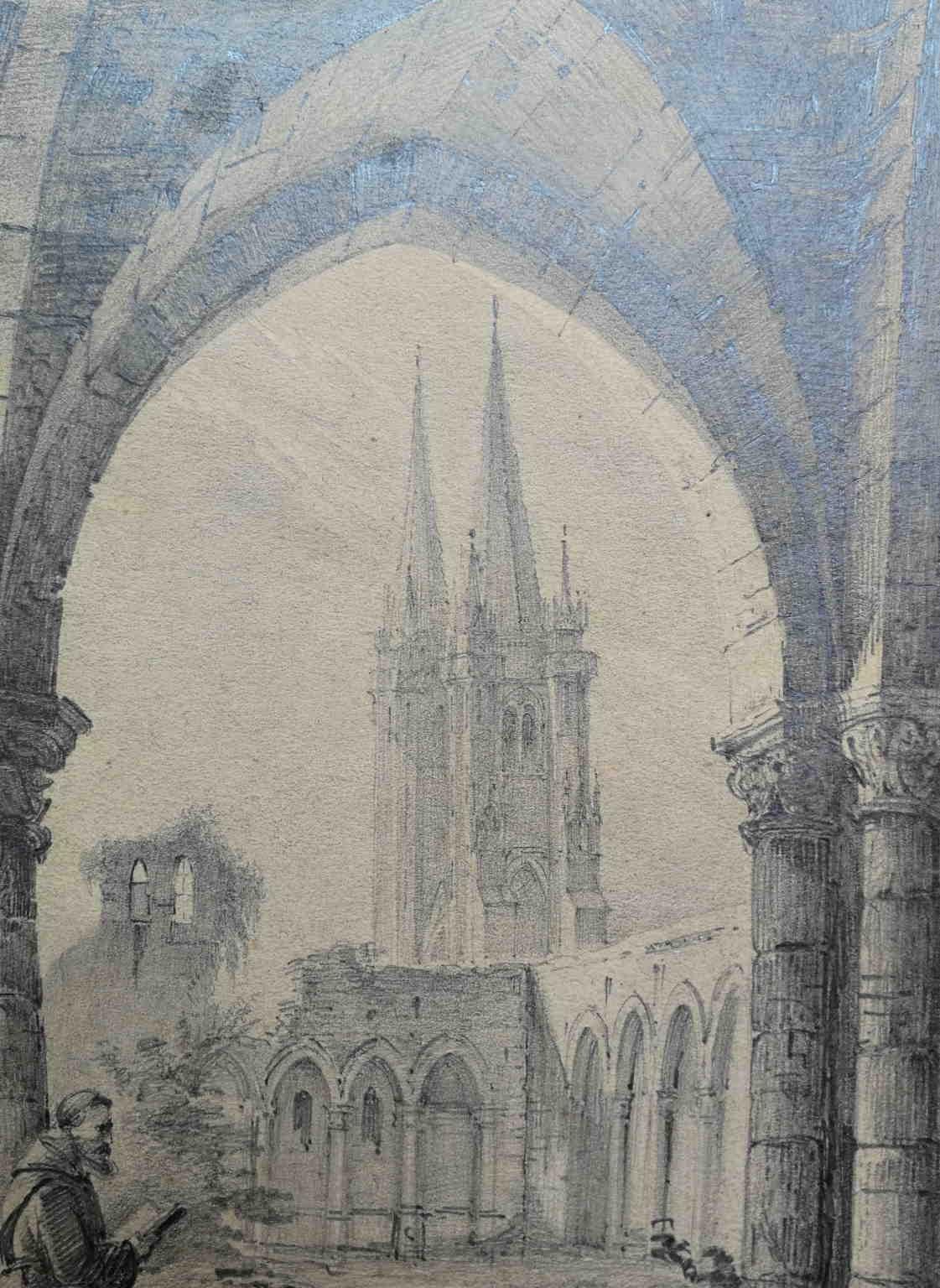 Signed Luigia Orsi Drawing view of the Koln cathedral 19 century pencil paper For Sale 2