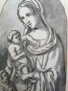 Fortunato Duranti Workshop Renaissance Madonna Drawing 19 century bistre paper