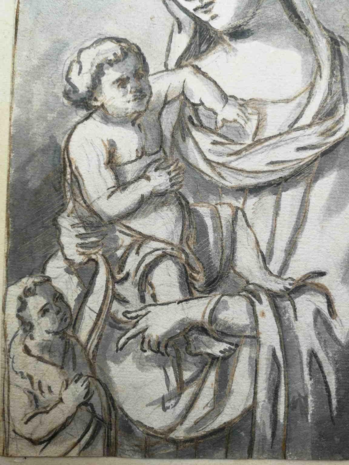 Fortunato Duranti Workshop Renaissance Madonna, Zeichnung aus dem 19. Jahrhundert, Straßenpapier (Grau), Figurative Art, von Unknown