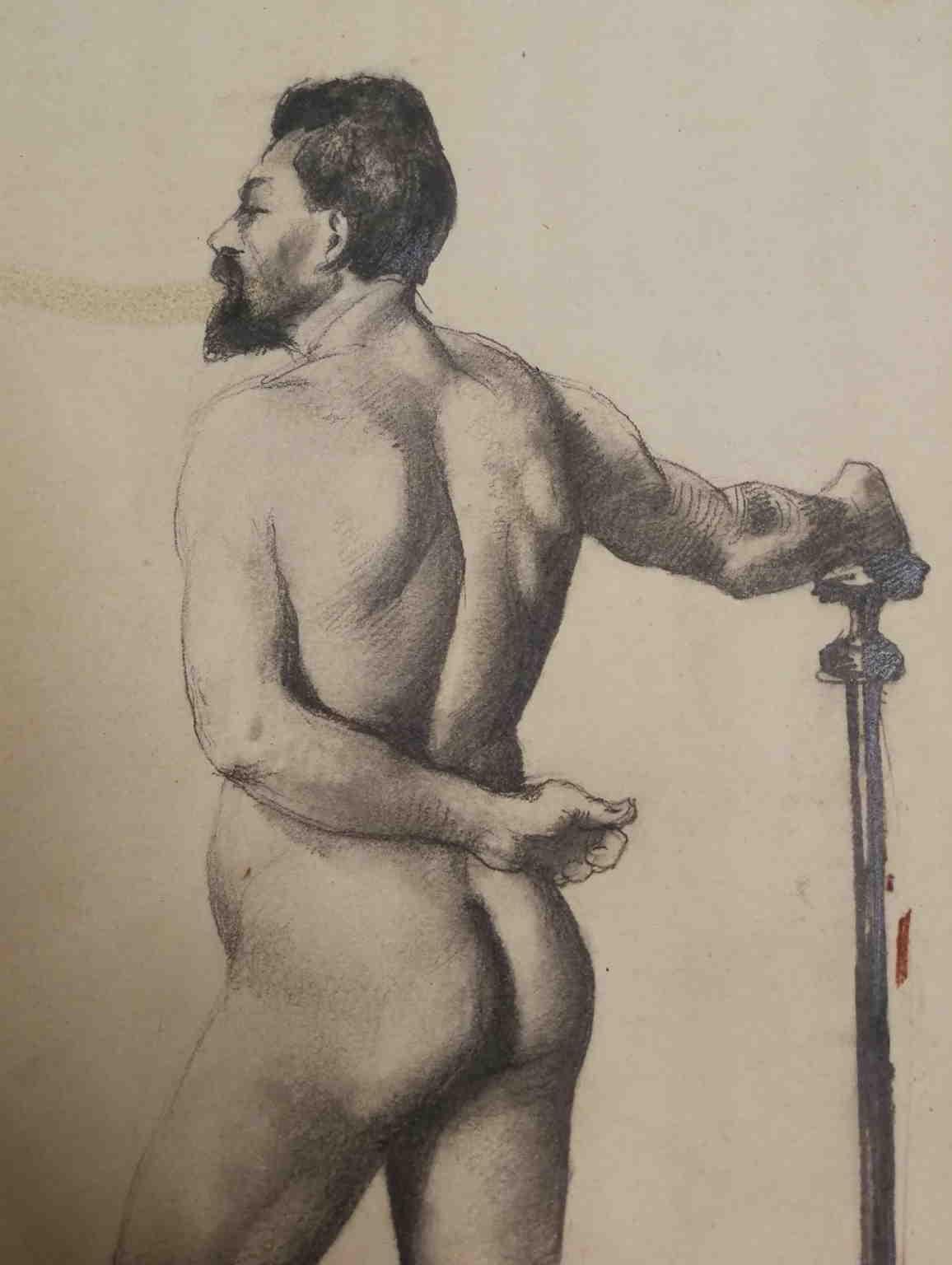 Signed dated Tuscan Banti Male Nude Academy Drawing 19th century pencil paper  - Other Art Style Art by Arturo Banti
