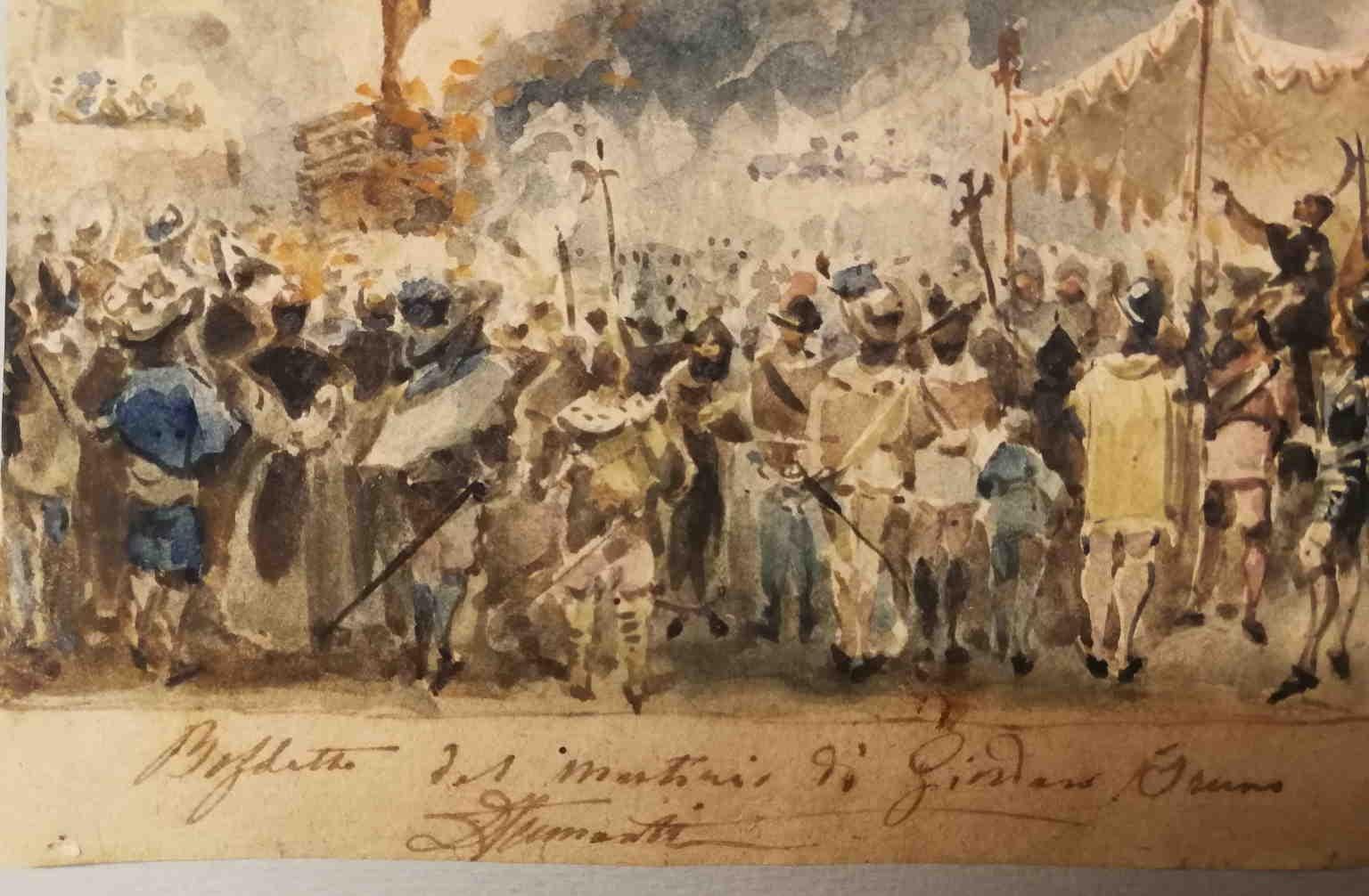 Signé Romain Religieux Giordano Bruno Dessin Papier Peinture 19ème siècle en vente 1