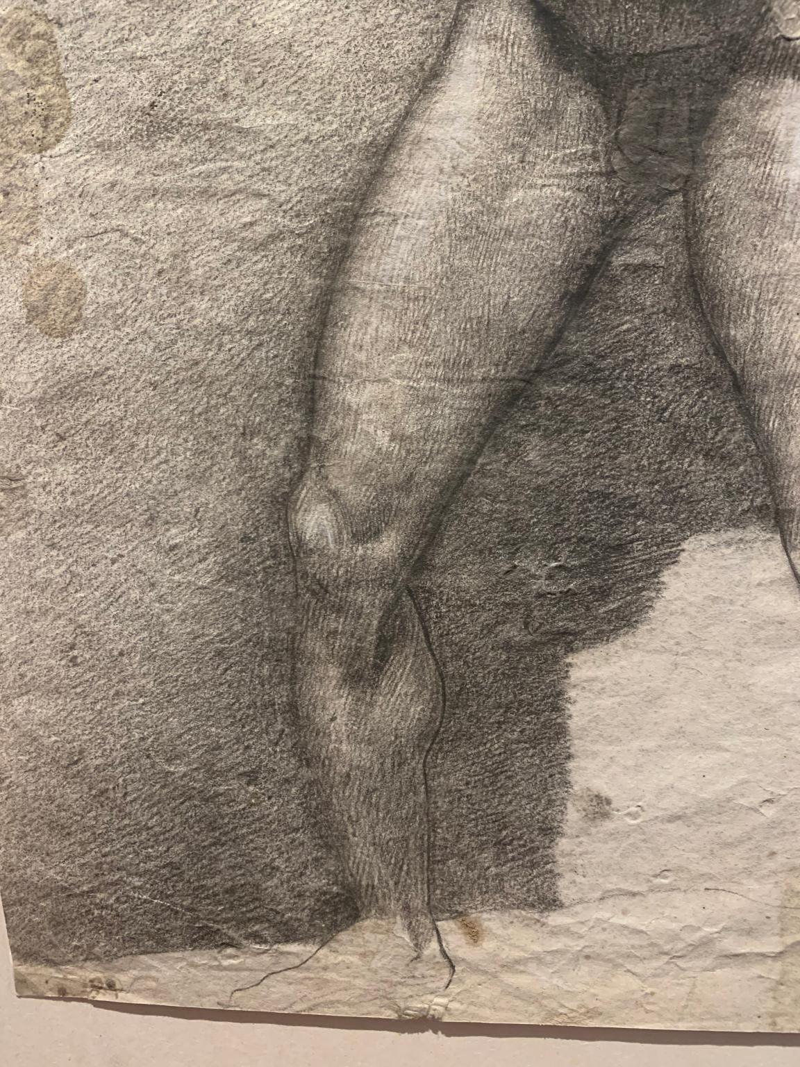 männliche Aktporträt Academia Zeichnungsstudie des 19. Jahrhunderts mit Bleistift und weißem Bleistift im Angebot 3