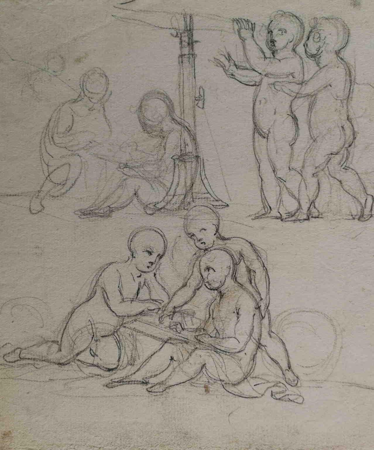 Tuscan Mythological Allegory Drawing 19 century pencil paper - Art by Unknown
