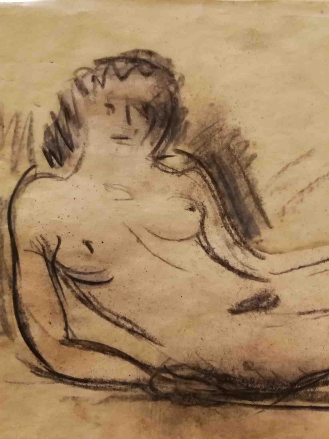 Signed Female Nude Portrait Drawing 20 century pencil paper - Other Art Style Art by Unknown