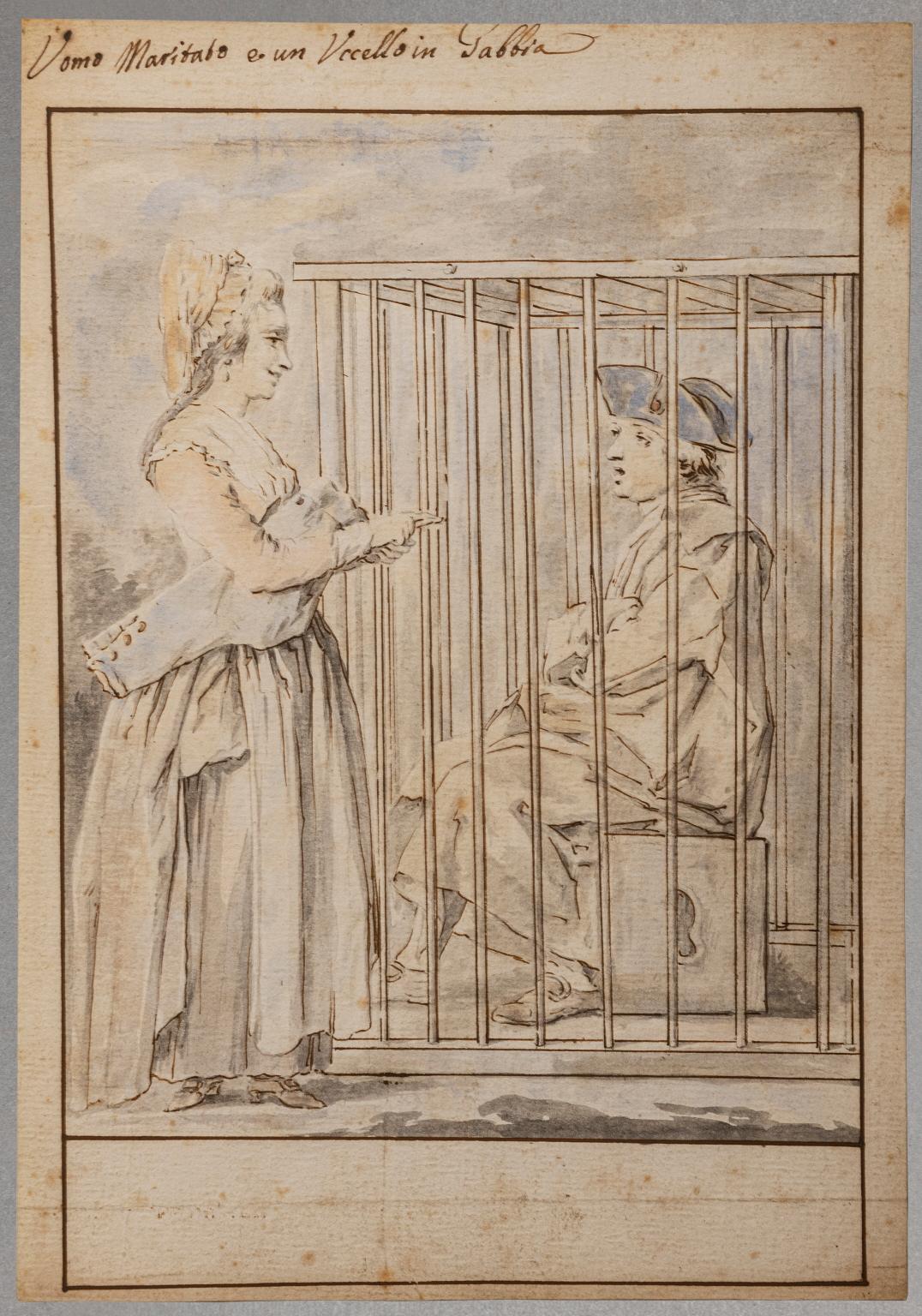 Florence Zeichnung Liebe, Hochzeit, Figurative Szene, Aquarell, Papier, 18. Jahrhundert (Rokoko), Art, von Giuseppe Piattoli