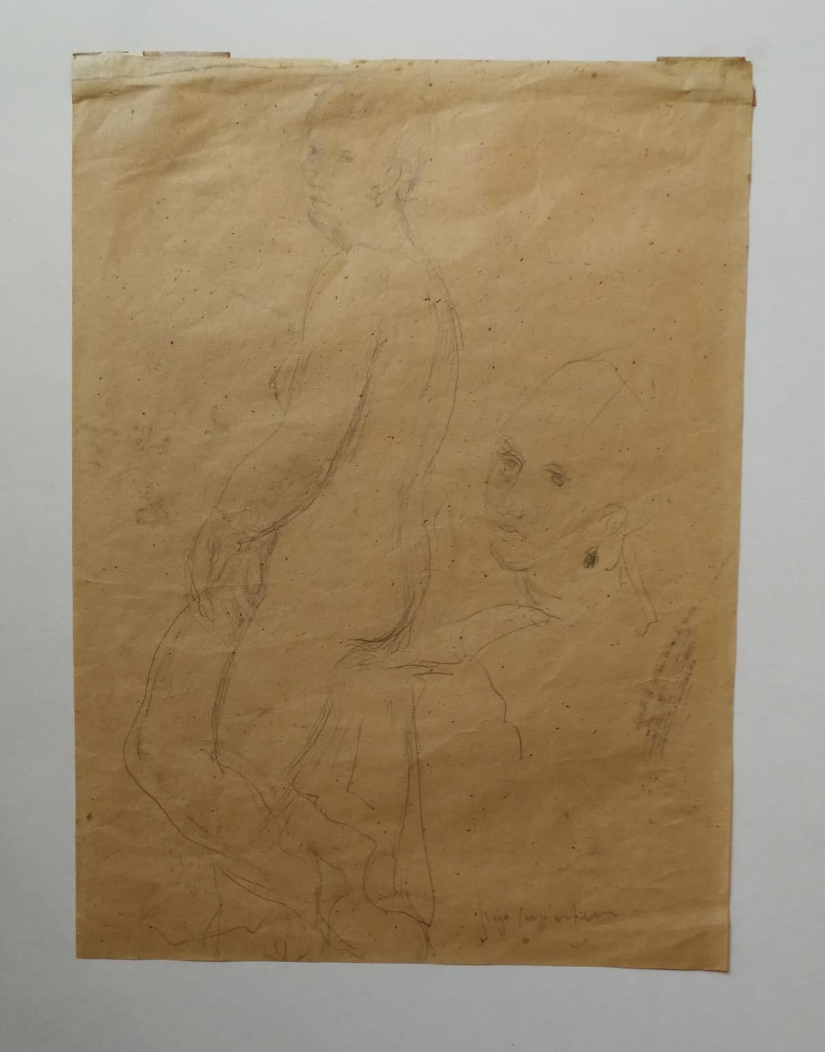 Pencil on paper 32.5 x 23.5 cm.
The subject is a double study of a  female nude.
It's signed at the bottom right, 