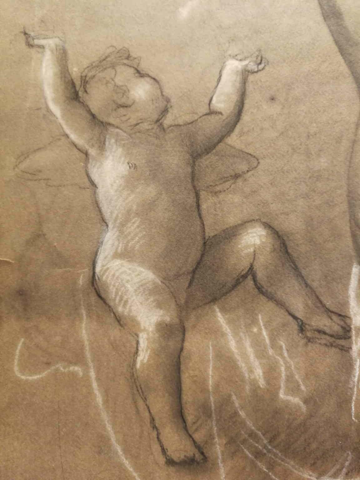 German Nude Figurative Drawing 19th century pencil white chalk paper For Sale 1