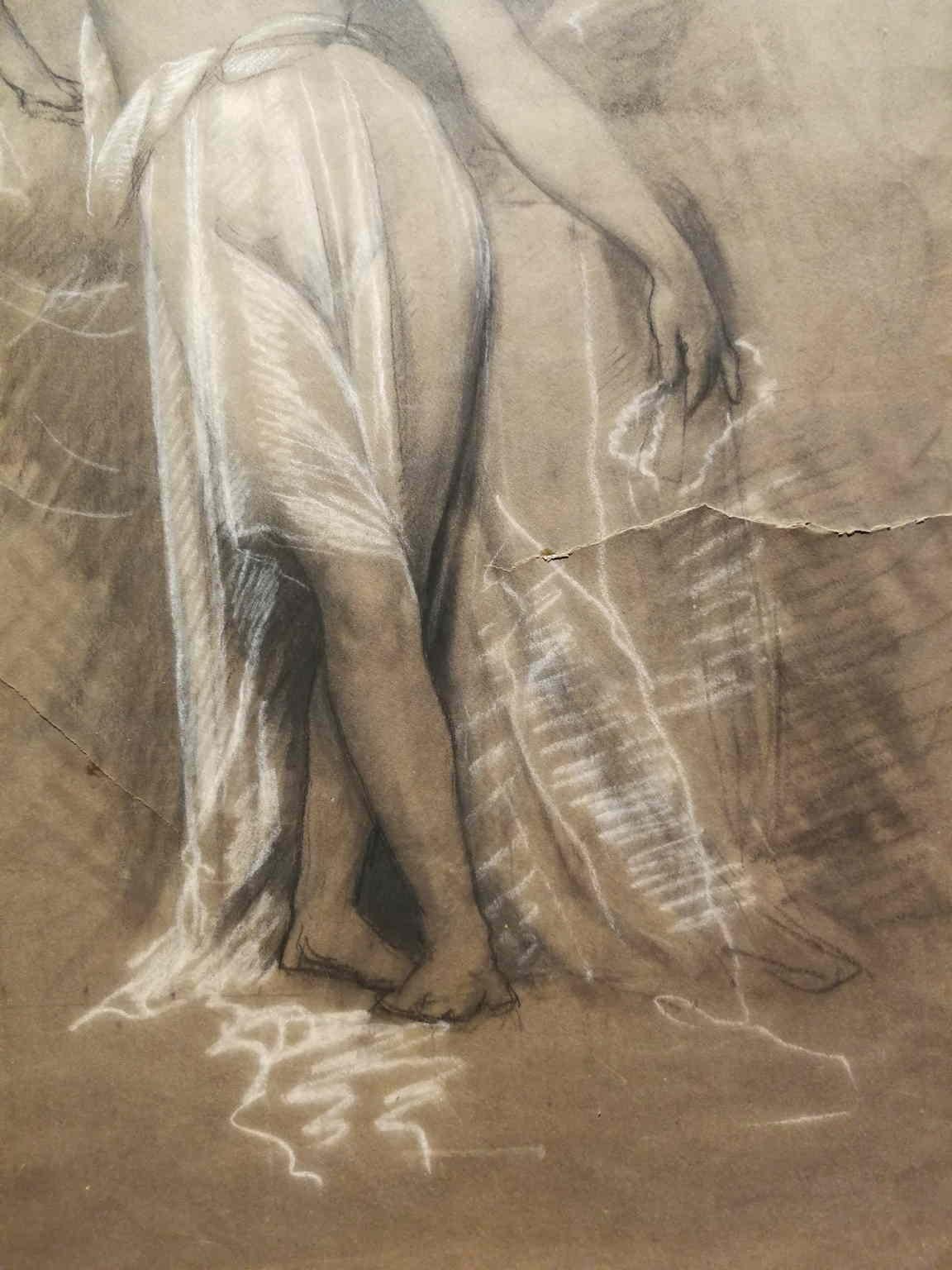 German Nude Figurative Drawing 19th century pencil white chalk paper For Sale 2
