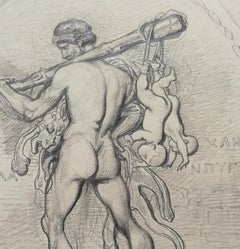 Antique French Neoclassic mythological figurative drawing early 18th century