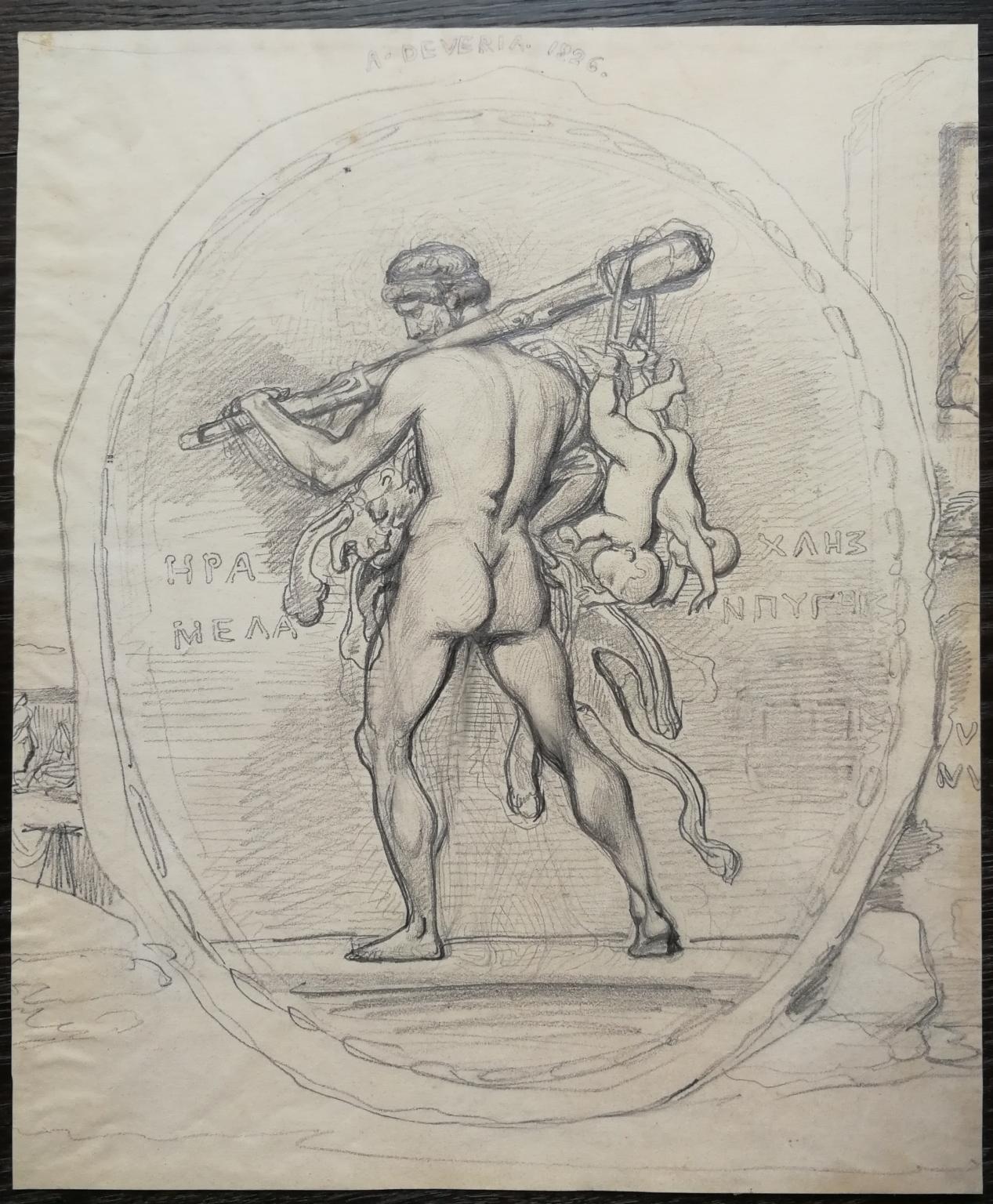 Französische neoklassizistische mythologische figurative Zeichnung des frühen 18. Jahrhunderts – Art von Achille Devéria