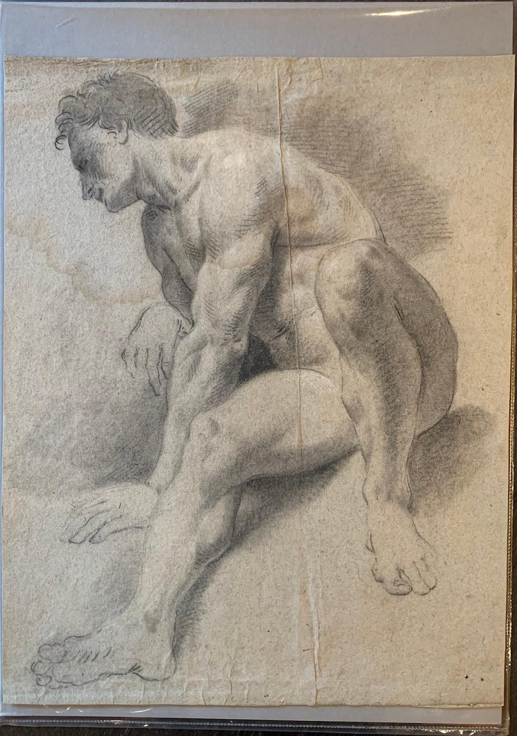 Academy of seated nude of 19th century Italian school - Art by Unknown