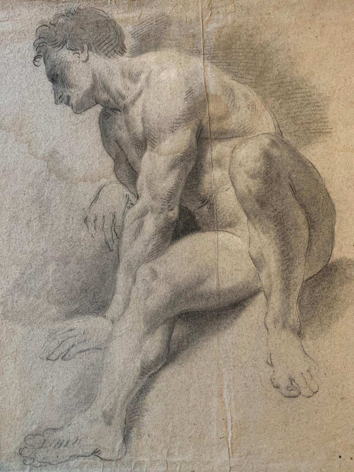 Academy of seated nude of 19th century Italian school - Other Art Style Art by Unknown