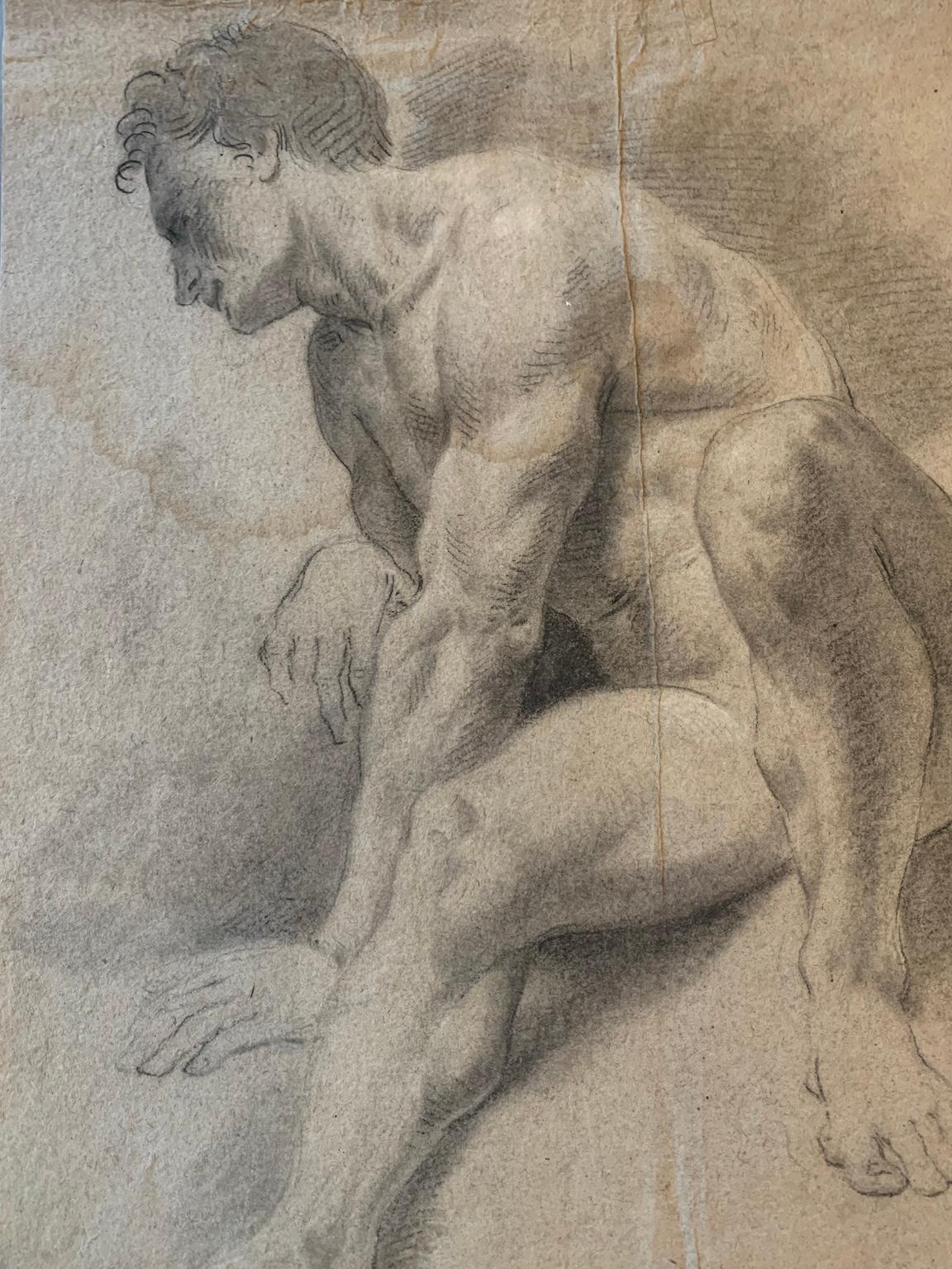 Academy of seated nude of 19th century Italian school For Sale 3