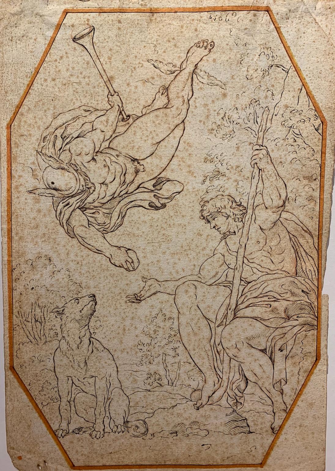 Mythologische Zeichnung mit Stift auf Papier, inspiriert von den Fresken von Annibale Carracci im Angebot 2