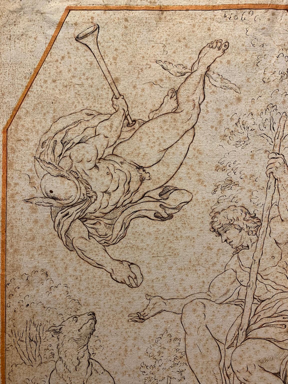 Mythologische Zeichnung mit Stift auf Papier, inspiriert von den Fresken von Annibale Carracci im Angebot 4