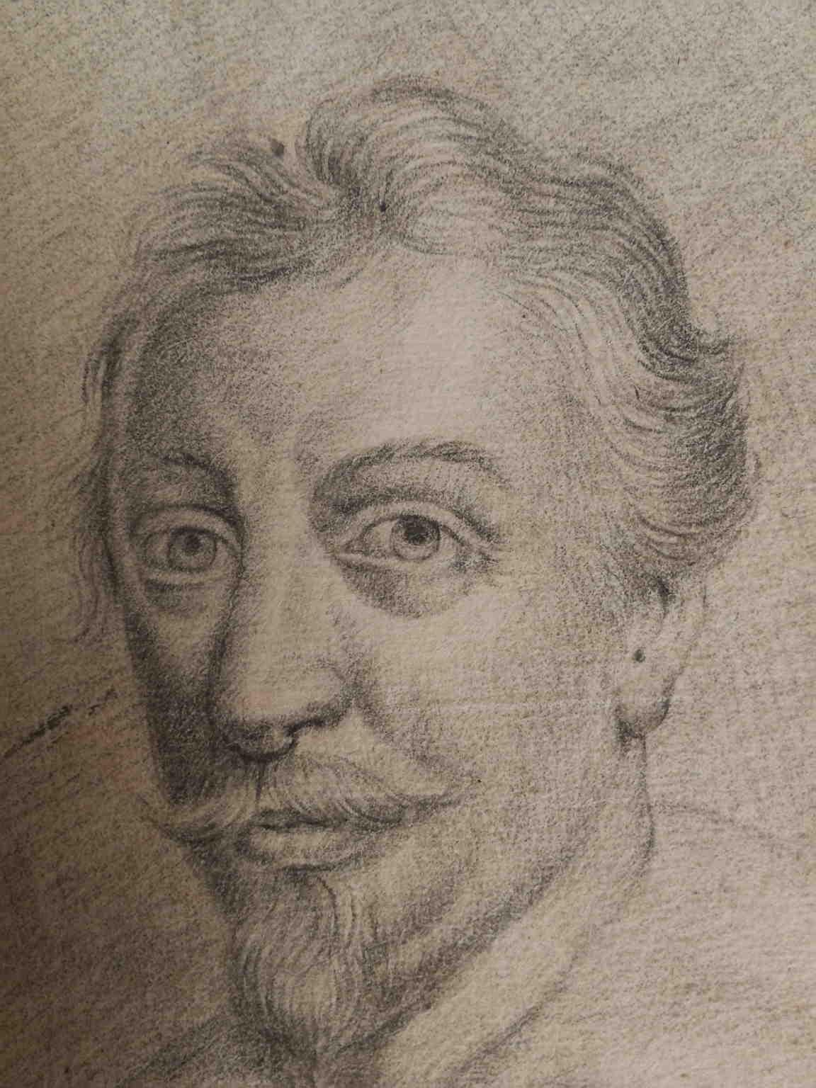 Ritratto a matita del pittore Francesco Albani, inizi del XIX secolo - Gray Figurative Art by Unknown