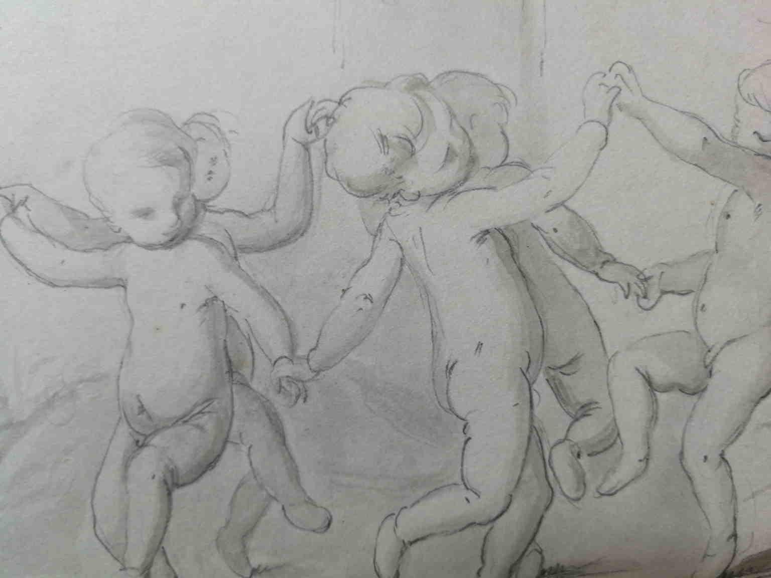 Disegno firmato toscano raffigurante danza di putti, XIX secolo (Sonstige Kunststile), Art, von Enrico Pollastrini