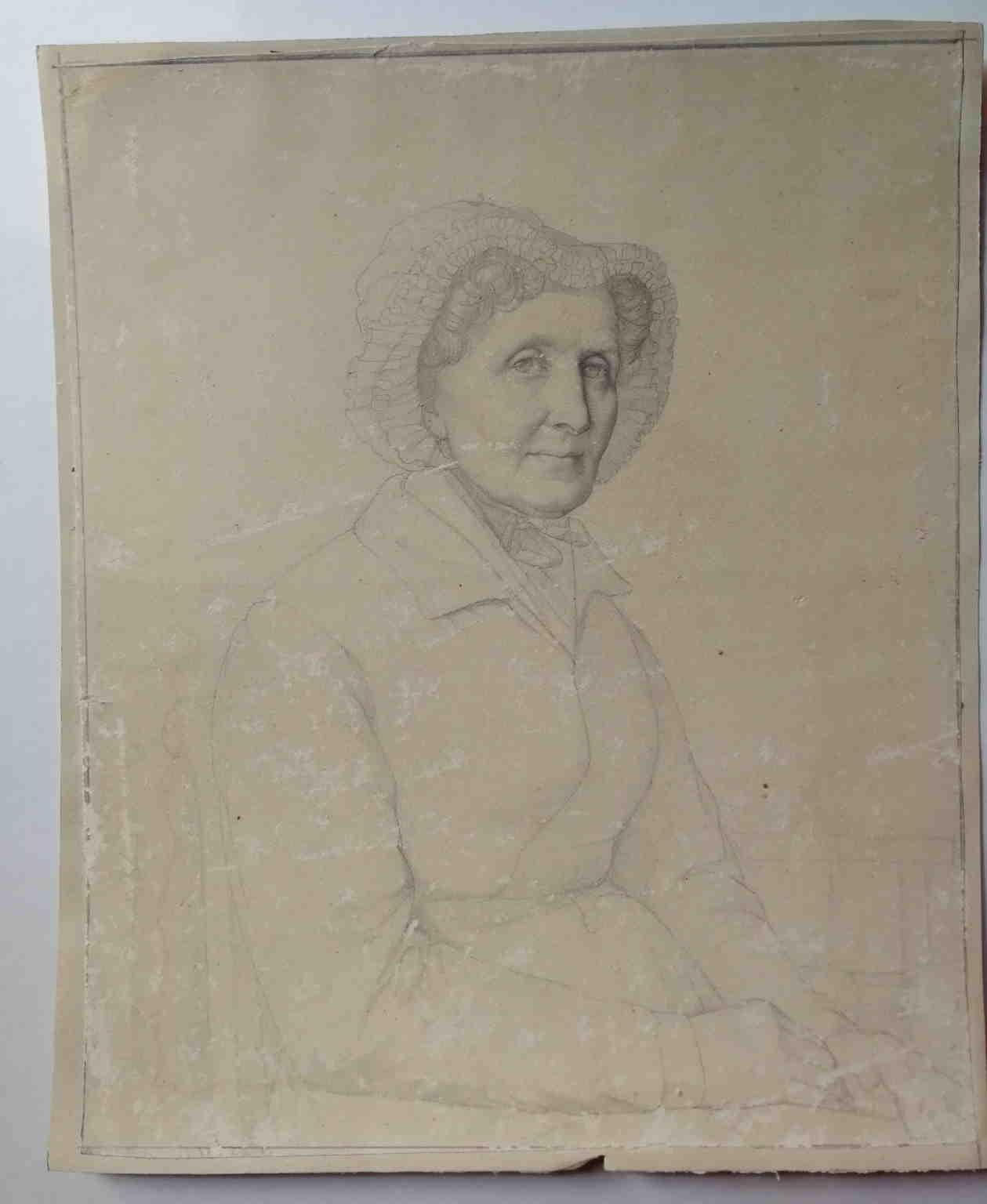 Disegno italiano, ritratto di signora con cuffia, matita su carta del XIX secolo (Romantik), Art, von Unknown
