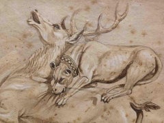 Artista italiano del XIX secolo, disegno figurativo mit scena di caccia 