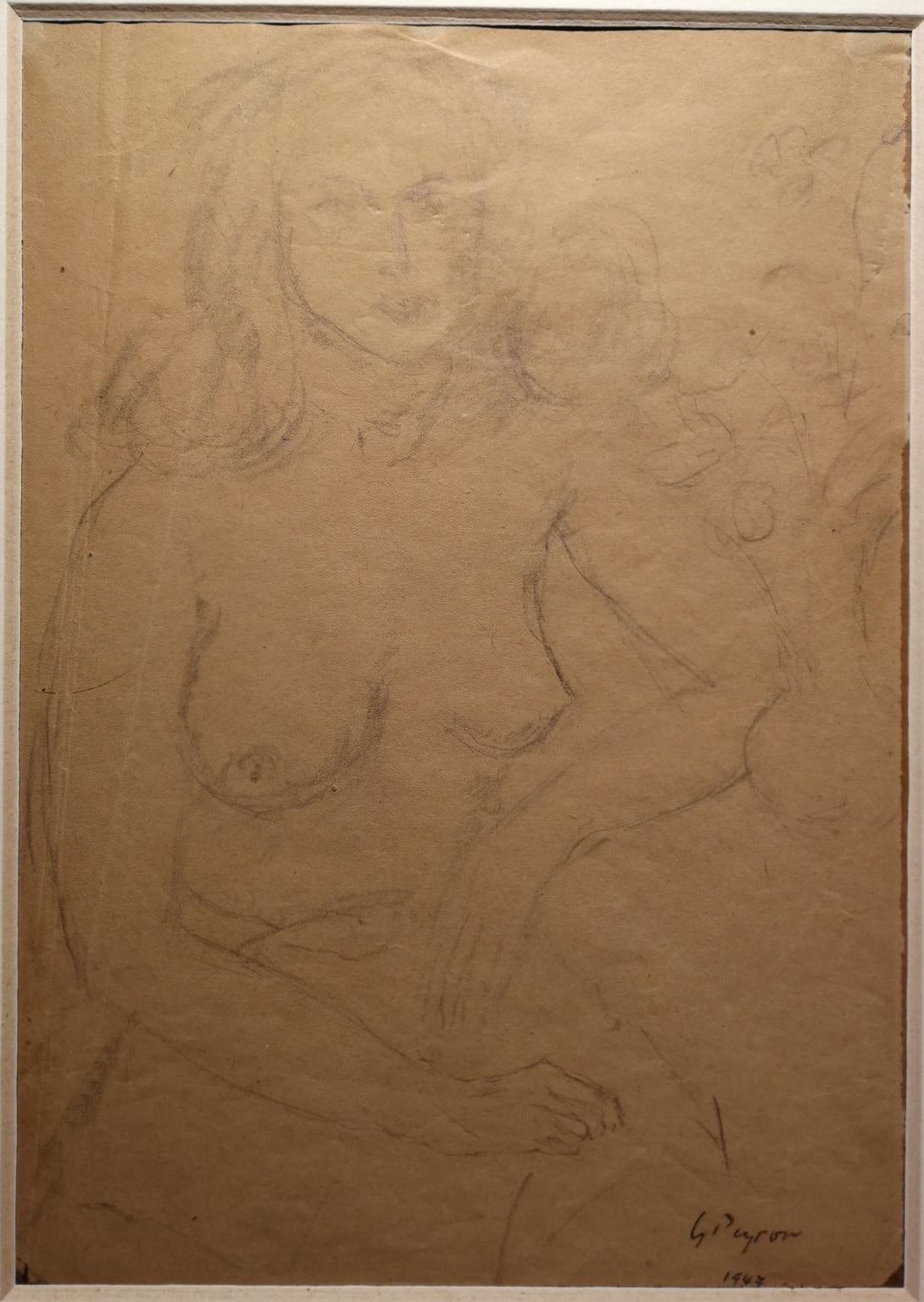 Ritratto di nudo femminile matita su carta firmato e datato - Other Art Style Art by Guido Peyron